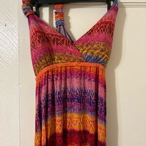 Colorful Patterned Halter Maxi Dress - Beach Coverup
